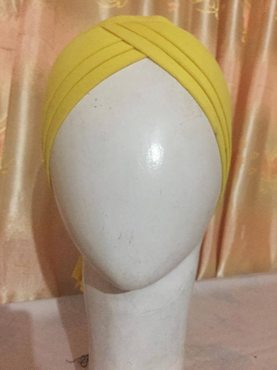 Turban Tie Back Bonnet Cap - Yellow - Suzain Hijabs