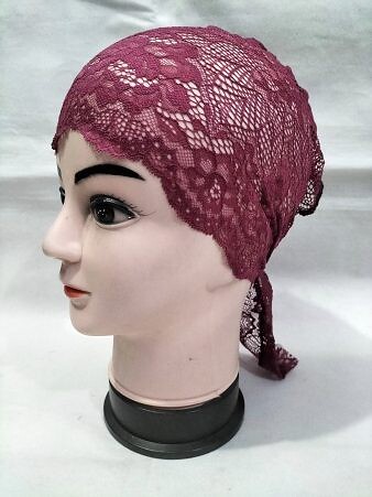 Lace Tie Back Bonnet Cap - Maroon Lace Tie Back Bonnet Cap - Maroon