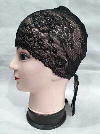 Lace Tie Back Bonnet Cap - Black 2