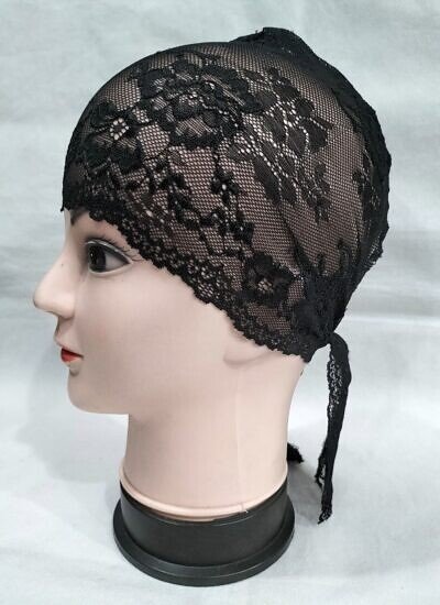 lace tie back bonnet cap black 2 1