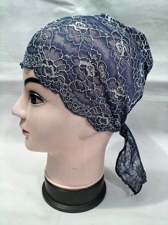 Lace Tie Back Bonnet Cap - Navy Blue Design 1 Lace Tie Back Bonnet Cap - Navy Blue Design 1