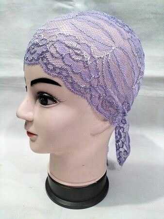Lace Tie Back Bonnet Cap - Purple