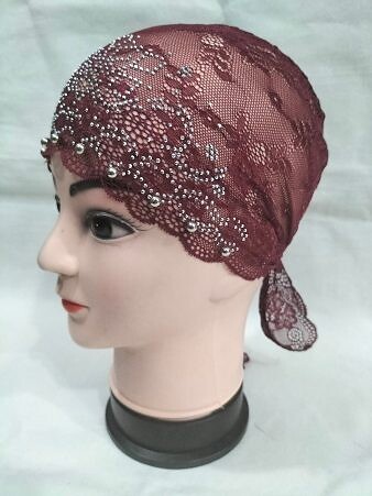 Fancy Lace Cap - Maroon - 2