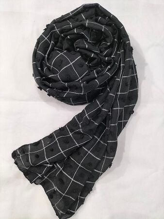Checks with Bubbles Lawn Scarf - Black