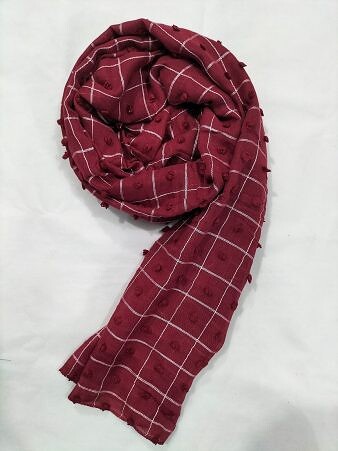 Checks with Bubbles Lawn Scarf - Maroon
