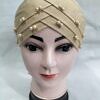 criss cross tie back bonnet with pearls fawn