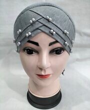 Criss Cross Tie Back Bonnet with Pearls - Grey