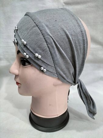 Criss Cross Tie Back Bonnet with Pearls - Grey