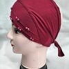 Criss Cross Tie Back Bonnet with Pearls - Maroon