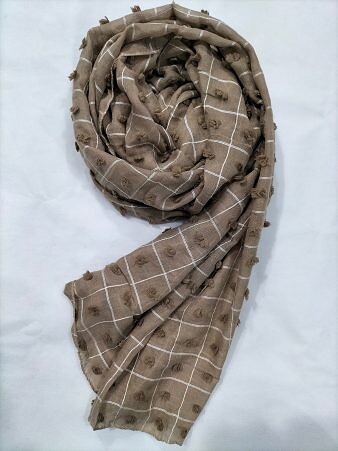 Checks with Bubbles Lawn Scarf - Coffee Checks with Bubbles Lawn Scarf - Coffee