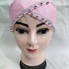 Cross Over Tie Back Bonnet with Pearls - Baby Pink