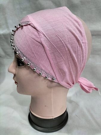 Cross Over Tie Back Bonnet with Pearls - Baby Pink Cross Over Tie Back Bonnet with Pearls - Baby Pink