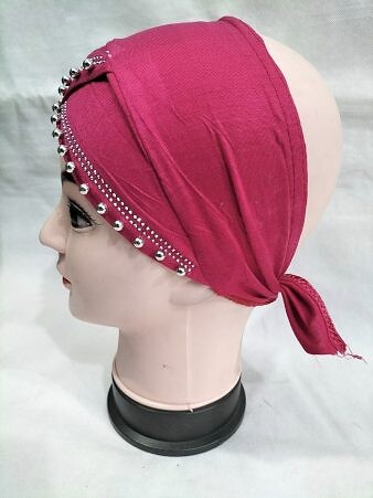 Cross Over Tie Back Bonnet with Pearls - Deep Pink
