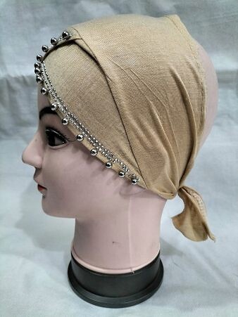 Cross Over Tie Back Bonnet with Pearls - Fawn Cross Over Tie Back Bonnet with Pearls - Fawn