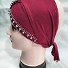 Cross Over Tie Back Bonnet with Pearls - Maroon