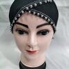 Cross Over Tie Back Bonnet with Pearls - Black