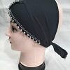 Cross Over Tie Back Bonnet with Pearls - Black