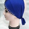 Cross Over Tie Back Bonnet with Pearls - Blue