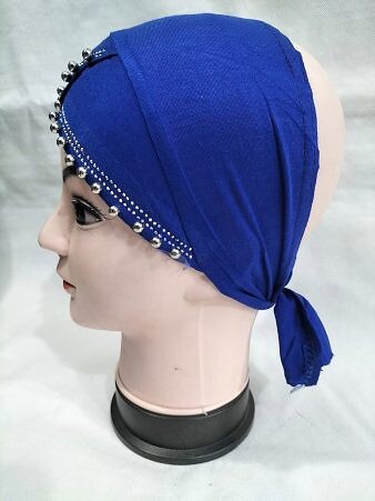 Cross Over Tie Back Bonnet with Pearls - Blue