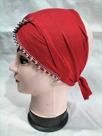 Cross Over Tie Back Bonnet with Pearls - Red Cross Over Tie Back Bonnet with Pearls - Red