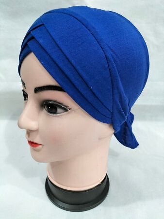 Plain Criss Cross Tie Back Bonnet - Blue