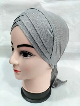 Plain Criss Cross Tie Back Bonnet - Grey
