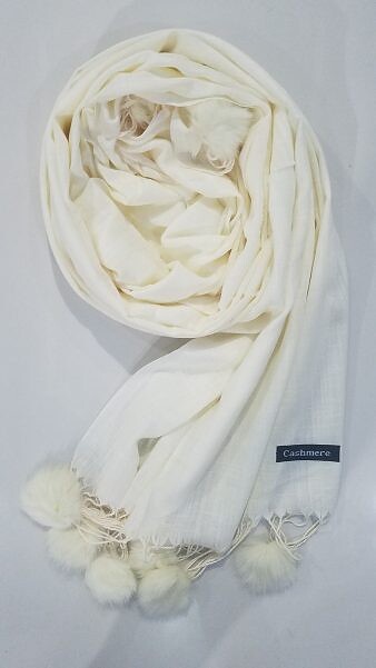 Cashmere Scarf with Pom Pom - Camel Cashmere Scarf with Pom Pom - Camel