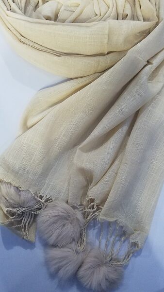 Cashmere Scarf with Pom Pom - Fawn Cashmere Scarf with Pom Pom - Fawn