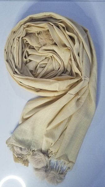 Cashmere Scarf with Pom Pom - Fawn Cashmere Scarf with Pom Pom - Fawn