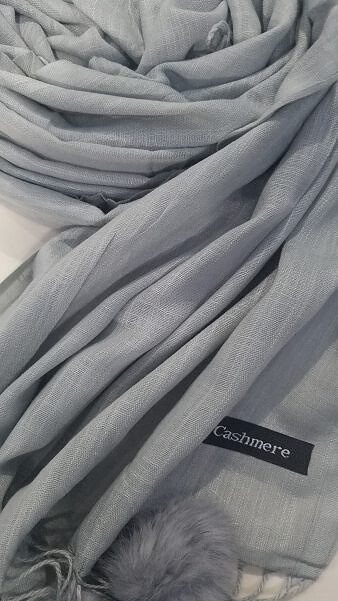Cashmere Scarf with Pom Pom - Grey Cashmere Scarf with Pom Pom - Grey