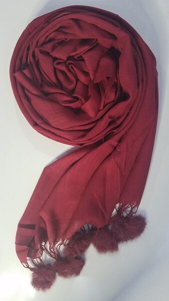 Cashmere Scarf with Pom Pom - Maroon