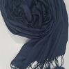 Cashmere Scarf with Pom Pom - Navy Blue Cashmere Scarf with Pom Pom - Navy Blue