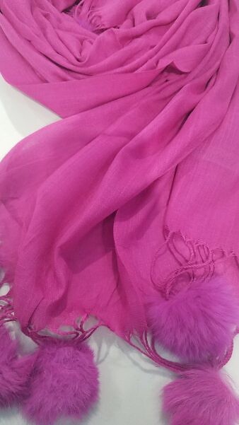 Cashmere Scarf with Pom Pom - Shocking Pink Cashmere Scarf with Pom Pom - Shocking Pink