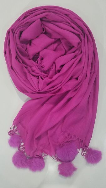 Cashmere Scarf with Pom Pom - Shocking Pink Cashmere Scarf with Pom Pom - Shocking Pink