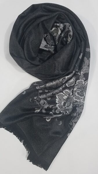 Self Printed Silk Scarf - Black