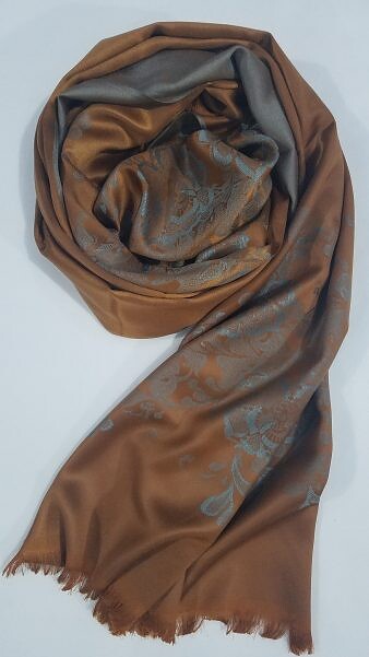 Self Printed Silk Scarf - Caramel