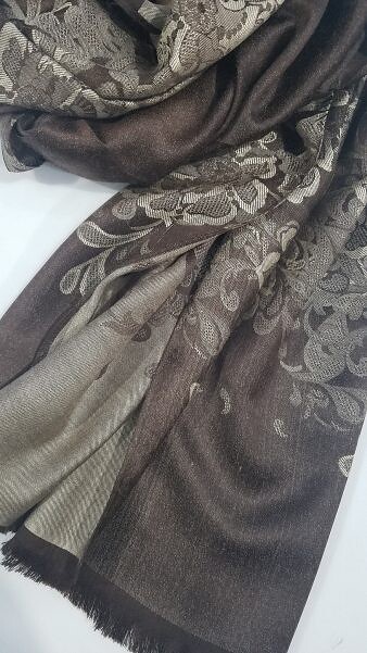 Self Printed Silk Scarf - Cigar Brown
