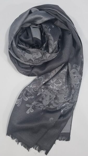 Self Printed Silk Scarf - Dark Grey Self Printed Silk Scarf - Dark Grey