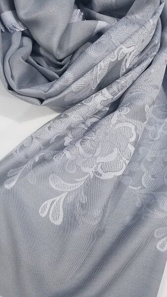 Self Printed Silk Scarf - Light Grey Self Printed Silk Scarf - Light Grey