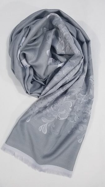 Self Printed Silk Scarf - Light Grey Self Printed Silk Scarf - Light Grey