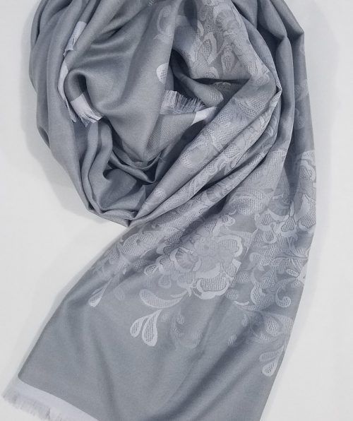 Self Printed Silk Scarf – Light Grey – Full Picture