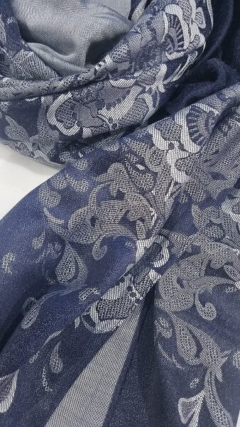 Self Printed Silk Scarf - Navy Blue Self Printed Silk Scarf - Navy Blue