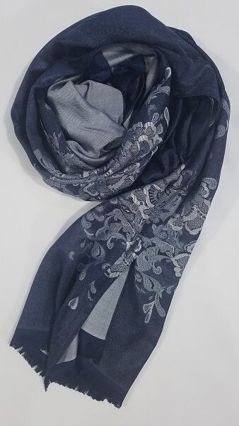 Self Printed Silk Scarf - Navy Blue Self Printed Silk Scarf - Navy Blue