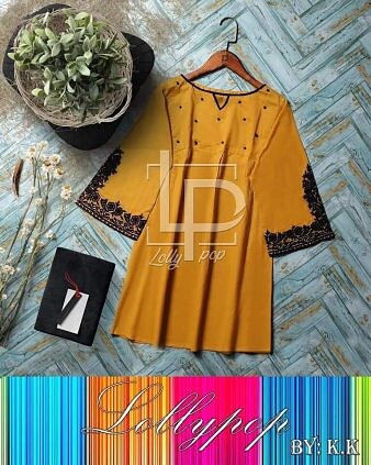 Mustard Embroidery Short Kurti