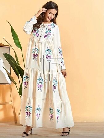 Kishmish Embroidery Long Length Maxi - White