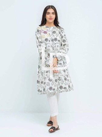 White Cotton Printed Kurti for Women