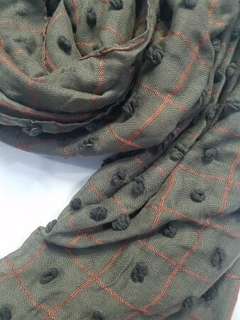 Checks and Tassels with Bubbles Lawn Scarf - Olive Green Checks and Tassels with Bubbles Lawn Scarf - Olive Green