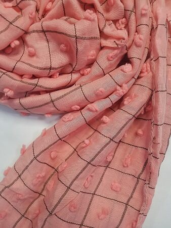 Checks and Tassels with Bubbles Lawn Scarf - Peach Checks and Tassels with Bubbles Lawn Scarf - Peach