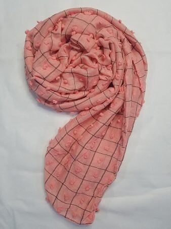 Checks and Tassels with Bubbles Lawn Scarf - Peach Checks and Tassels with Bubbles Lawn Scarf - Peach