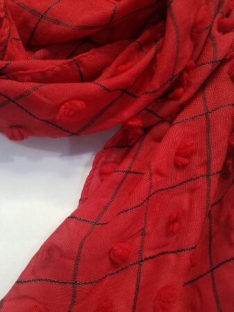Checks and Tassels with Bubbles Lawn Scarf - Red Checks and Tassels with Bubbles Lawn Scarf - Red
